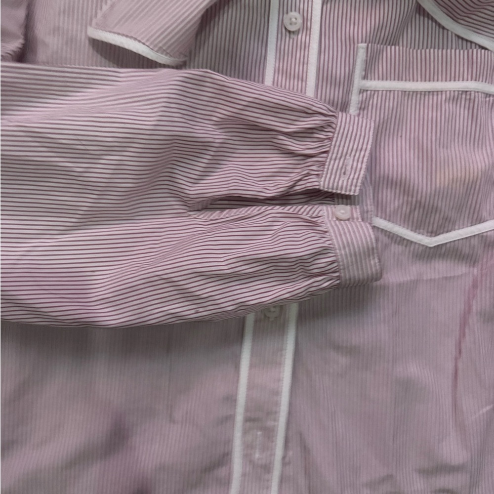 J. Crew Striped Tie Neck Poplin Pink and White Shirt - Picture 6 of 10
